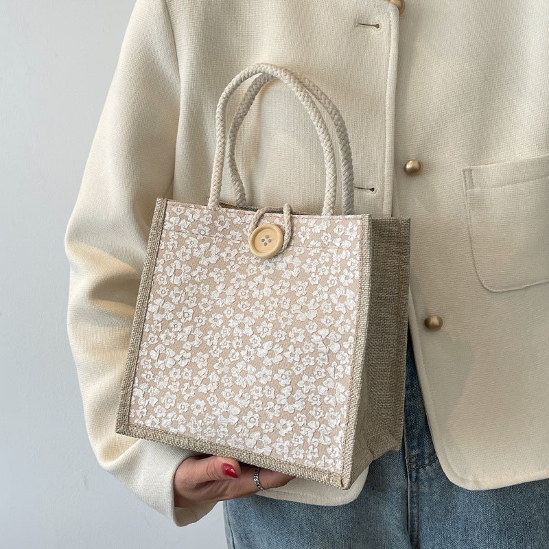 Linen Handheld Bucket Bag - Image 1