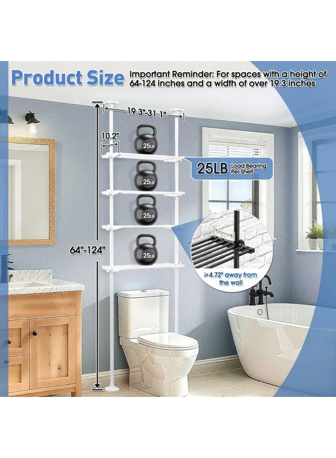 SUNALLY Over The Toilet Storage Shelf, 4-Tier Adjustable Over Toilet Bathroom Organizer,Tension-Mounted Bathroom Storage Rack for Ceilings, No Drill Space-Saving Shelving for Small Rooms,White - Image 2