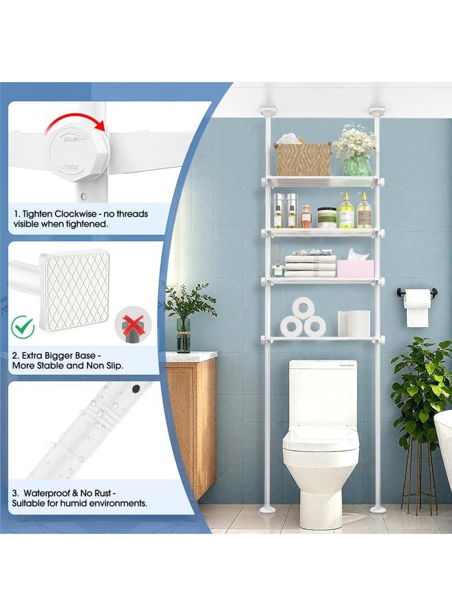 SUNALLY Over The Toilet Storage Shelf, 4-Tier Adjustable Over Toilet Bathroom Organizer,Tension-Mounted Bathroom Storage Rack for Ceilings, No Drill Space-Saving Shelving for Small Rooms,White - Image 3