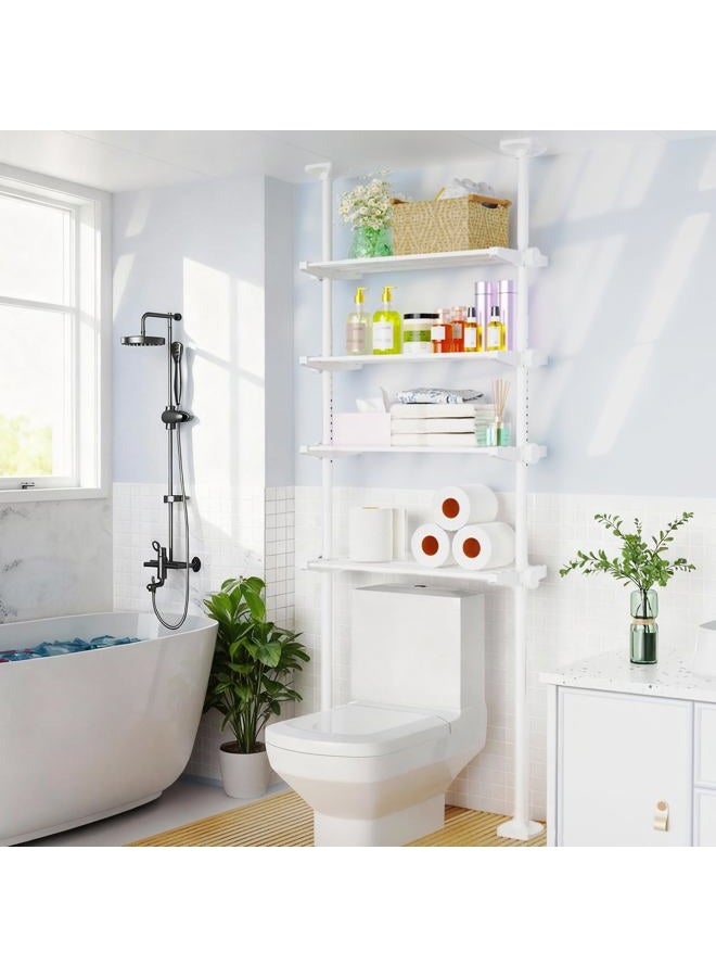 SUNALLY Over The Toilet Storage Shelf, 4-Tier Adjustable Over Toilet Bathroom Organizer,Tension-Mounted Bathroom Storage Rack for Ceilings, No Drill Space-Saving Shelving for Small Rooms,White - Image 1