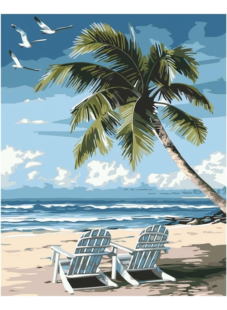 Paint by Numbers Kit for Adults - Beach DIY Adult Paint by Number Kits Seascape Acrylic Canvas Painting for Adults Beginners Kids Art Crafts Without Frame, 16x20 Inch - Image 1