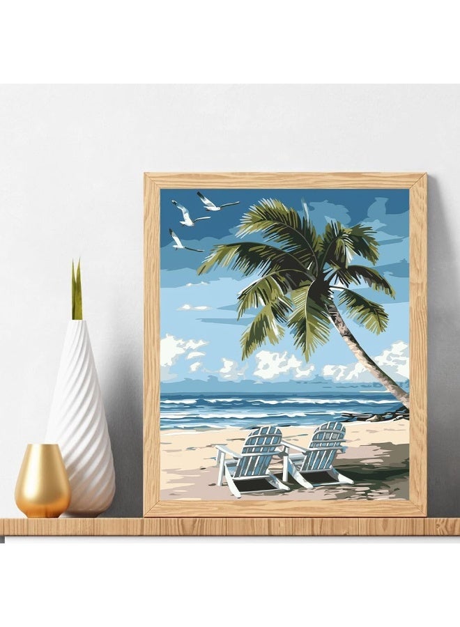 Paint by Numbers Kit for Adults - Beach DIY Adult Paint by Number Kits Seascape Acrylic Canvas Painting for Adults Beginners Kids Art Crafts Without Frame, 16x20 Inch - Image 2