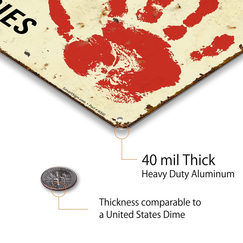 SmartSign Halloween Decorations - Funny ""No Trespassing  We're Tired of Hiding the Bodies"" Sign  Retro Vintage Wall Decor  14 x 10 Inches  Rustproof Laminated Aluminum  Multicolor  Made in USA - Image 5