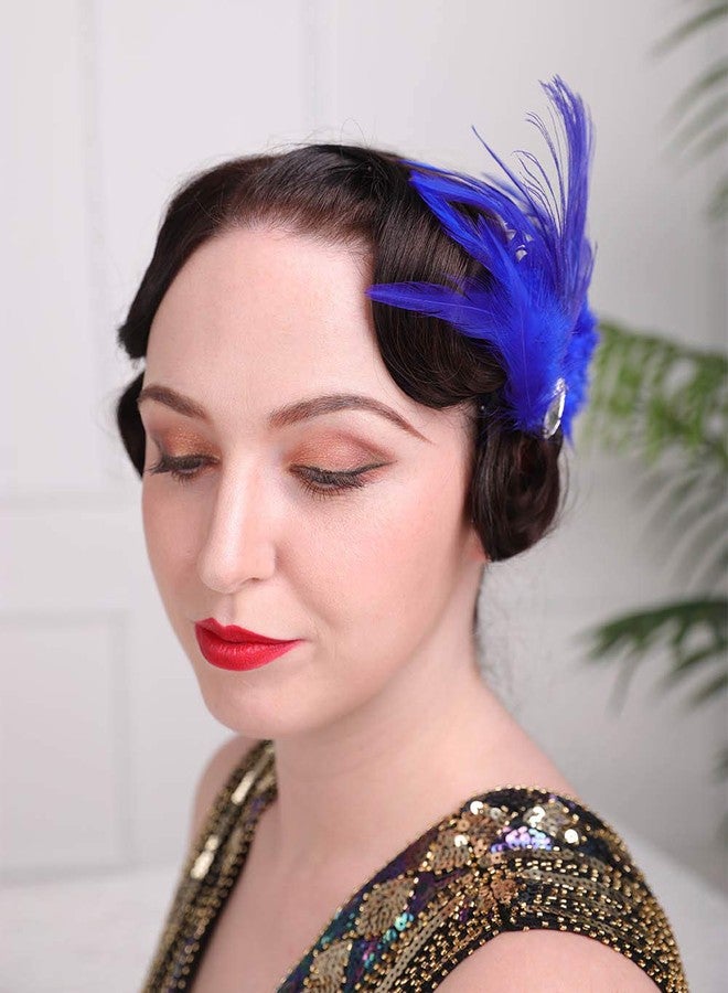 Aimimier 1920s Flapper Feather Hair Clip Royal Blue Headpiece Prom Party Roaring 20s Accessories for Women and Girls - Image 3