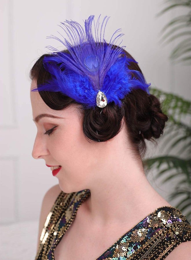Aimimier 1920s Flapper Feather Hair Clip Royal Blue Headpiece Prom Party Roaring 20s Accessories for Women and Girls - Image 1