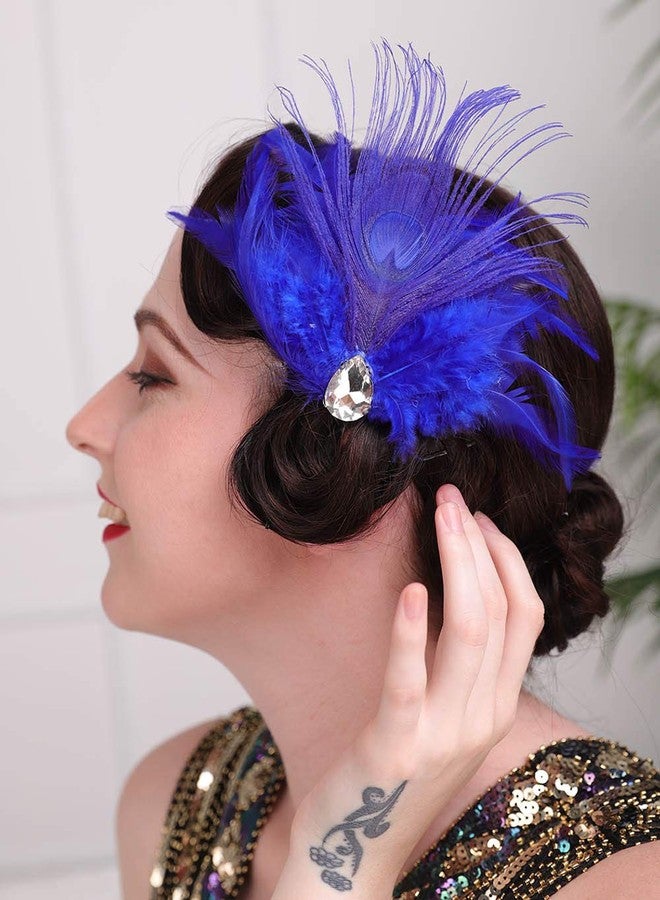 Aimimier 1920s Flapper Feather Hair Clip Royal Blue Headpiece Prom Party Roaring 20s Accessories for Women and Girls - Image 5