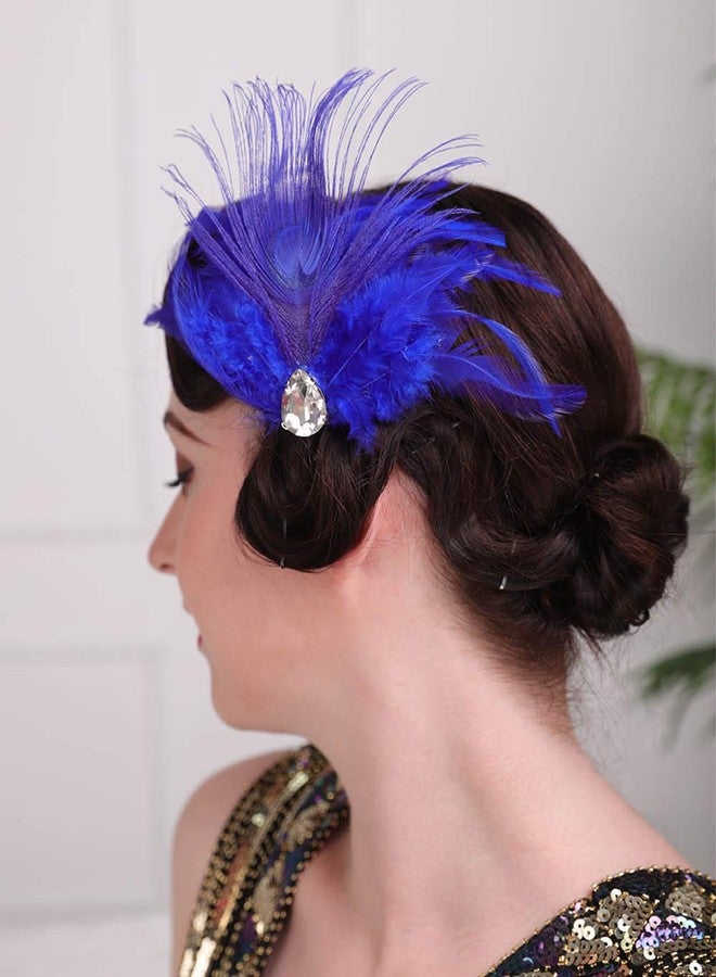 Aimimier 1920s Flapper Feather Hair Clip Royal Blue Headpiece Prom Party Roaring 20s Accessories for Women and Girls - Image 4