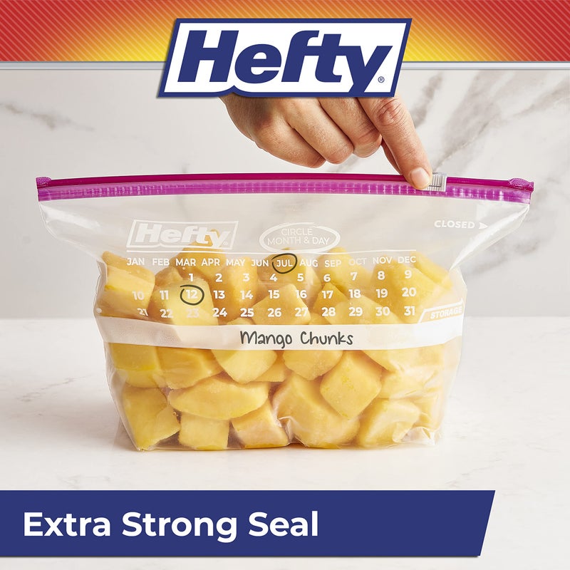 Hefty Calendar Slider Half Gallon Storage Bags, 32 Count (Pack of 4), Half Gallon Slider Bags with Calendar Dates, Holds Raw Meat, Breads, Fruits and Veggies, Zip and Click Closure, 128 Total Count - Image 3