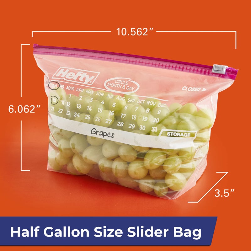Hefty Calendar Slider Half Gallon Storage Bags, 32 Count (Pack of 4), Half Gallon Slider Bags with Calendar Dates, Holds Raw Meat, Breads, Fruits and Veggies, Zip and Click Closure, 128 Total Count - Image 2