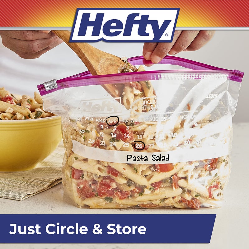 Hefty Calendar Slider Half Gallon Storage Bags, 32 Count (Pack of 4), Half Gallon Slider Bags with Calendar Dates, Holds Raw Meat, Breads, Fruits and Veggies, Zip and Click Closure, 128 Total Count - Image 5