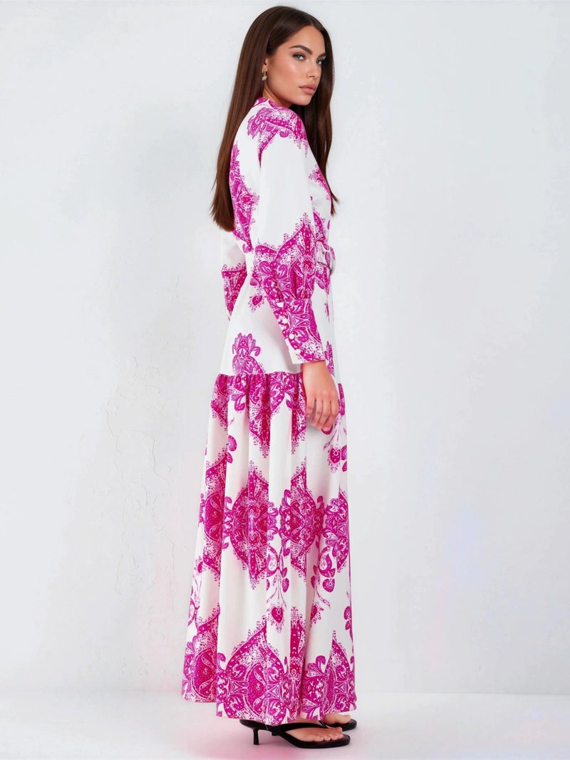 Jennyfer Paisley Print Belted Maxi Dress with Shirt Collar - Image 3