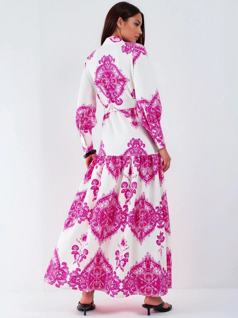 Jennyfer Paisley Print Belted Maxi Dress with Shirt Collar - Image 4