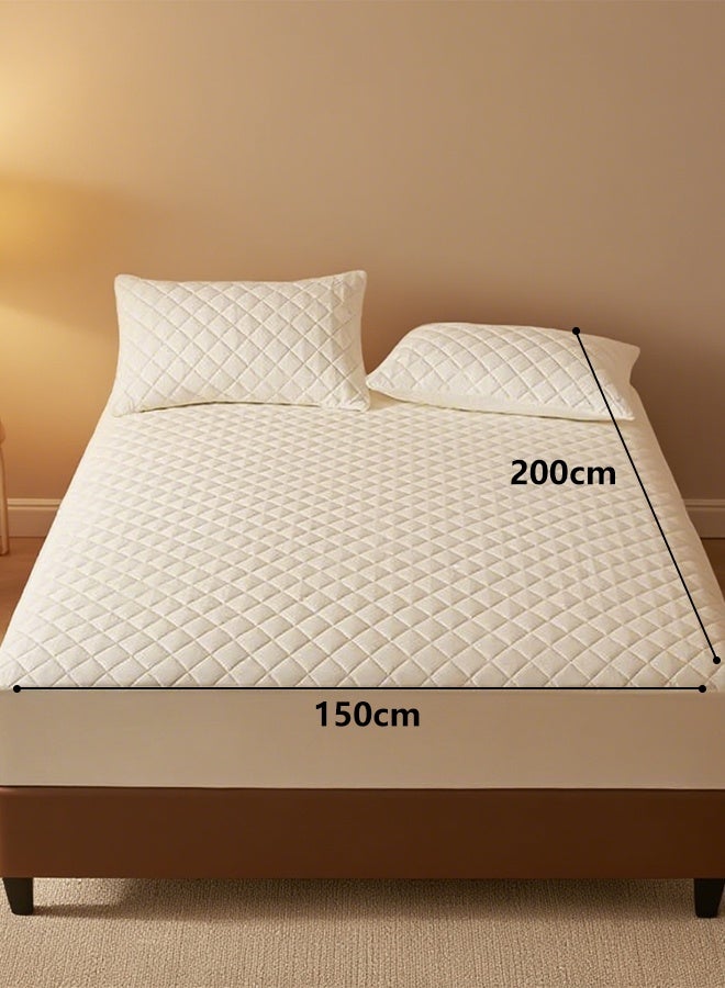 Waterproof Mattress Protector 150x200cm with 2 Pillowcases 48x74cm – Quilted, Soft Brushed Fabric, Hypoallergenic, Noiseless, Breathable, Deep Pocket Fitted Bed Cover for Queen Bed – Dust Mite Proof, Skin-Friendly, Beige - Image 2