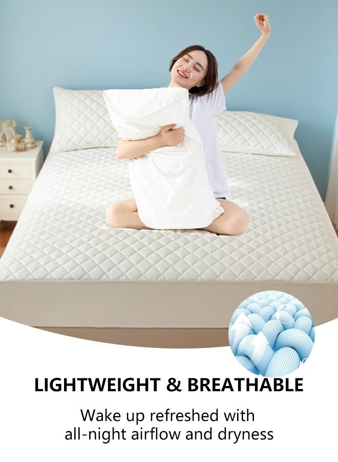 Waterproof Mattress Protector 150x200cm with 2 Pillowcases 48x74cm – Quilted, Soft Brushed Fabric, Hypoallergenic, Noiseless, Breathable, Deep Pocket Fitted Bed Cover for Queen Bed – Dust Mite Proof, Skin-Friendly, Beige - Image 5