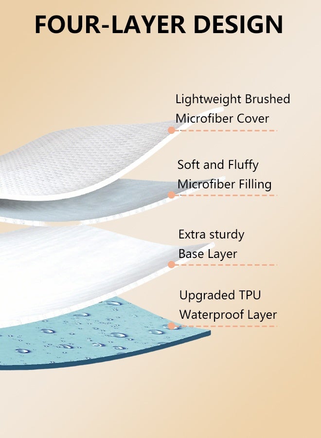 Waterproof Mattress Protector 150x200cm with 2 Pillowcases 48x74cm – Quilted, Soft Brushed Fabric, Hypoallergenic, Noiseless, Breathable, Deep Pocket Fitted Bed Cover for Queen Bed – Dust Mite Proof, Skin-Friendly, Beige - Image 3