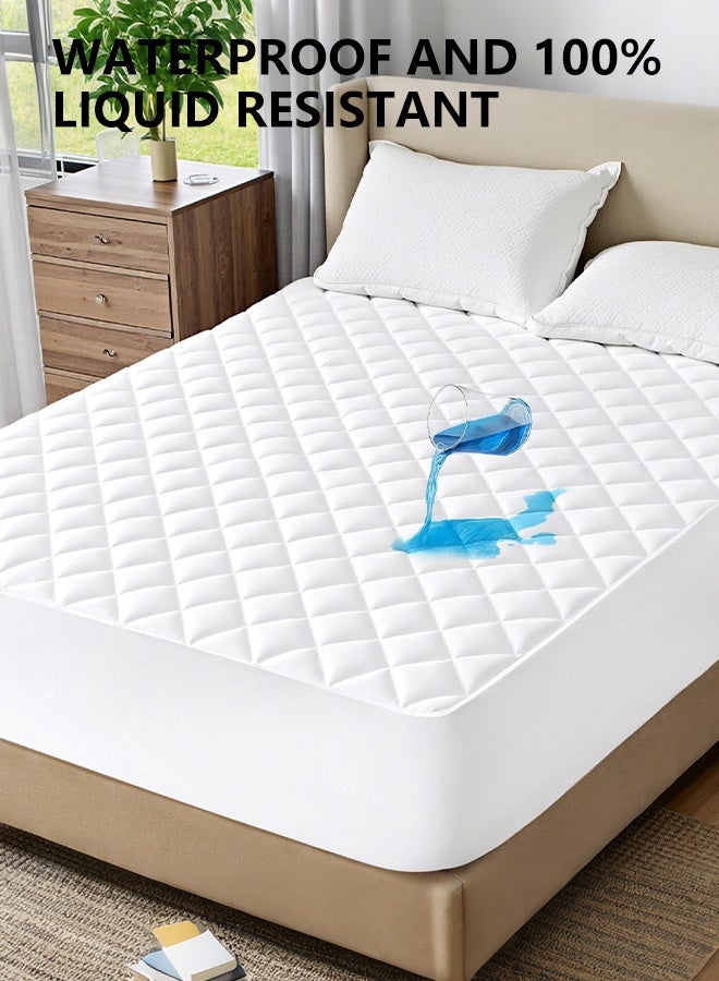 Waterproof Mattress Protector 150x200cm with 2 Pillowcases 48x74cm – Quilted, Soft Brushed Fabric, Hypoallergenic, Noiseless, Breathable, Deep Pocket Fitted Bed Cover for Queen Bed – Dust Mite Proof, Skin-Friendly, Beige - Image 4