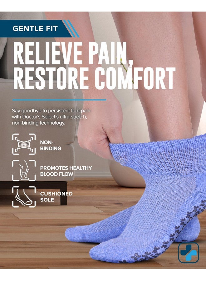 Doctor's Select Diabetic Socks with Grips for Women and Men - 4 Pair | Light Blue, Blue, Purple, Pink | Neuropathy Socks for Women | Hospital Socks with Grips for Women | Ankle Diabetic Non Slip Socks for Elderly - Image 1