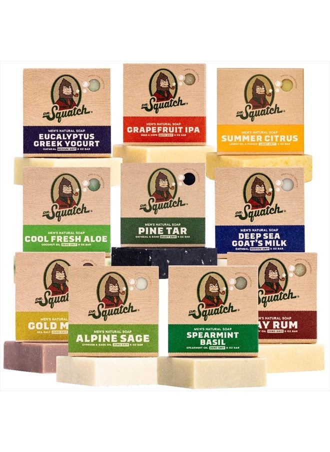 Dr. Squatch Men's Bar Soap Gift Set (10 Bars) – Men's Natural Bar Soap - Pine Tar Soap, Bay Rum Soap, Grapefruit IPA Beer Soap, Cool Fresh Aloe, Alpine Sage, Greek Yogurt, Goat's Milk, and more  - Image 1