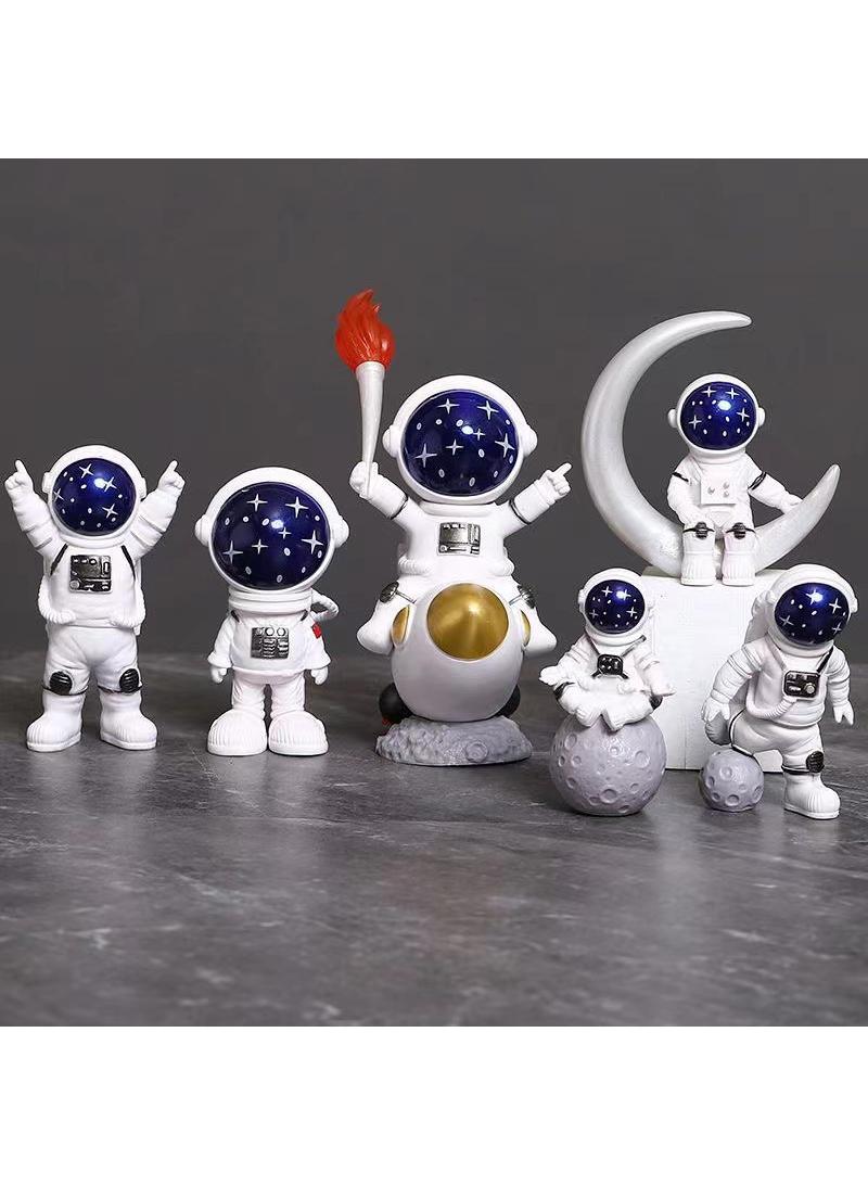 Bluejw 6-Piece Astronaut Figurine Statue Set Astronaut Figure Sculpture For Desktop And Tabletop Decor Resin Spaceman Planet Desk Ornament For Outer Space Themed Bedroom Decor Cake Toppers Decoration Model Set - Image 1