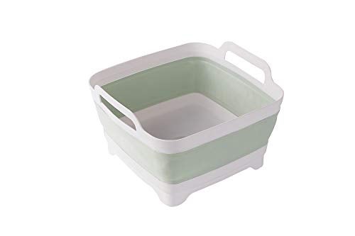 ddLUCK Dish Basin Collapsible with Drain Plug Carry Handles for 9L Large Capacity, Washing Basin, Collapsible Dish Tub for RV Sink, Vegetable, Fruit, Food Sink Strainer Dish Washing Tub - Green - Image 1