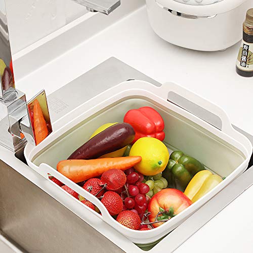 ddLUCK Dish Basin Collapsible with Drain Plug Carry Handles for 9L Large Capacity, Washing Basin, Collapsible Dish Tub for RV Sink, Vegetable, Fruit, Food Sink Strainer Dish Washing Tub - Green - Image 5