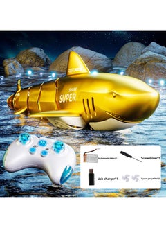 Electric Remote Control Shark Water Spray Light Whale Can Be Launched 24G Remote Control Boat Children's Toy Girl Bag Metal-Color:Shining Gold-fully Waterproof -Specification:Three-battery Configuration