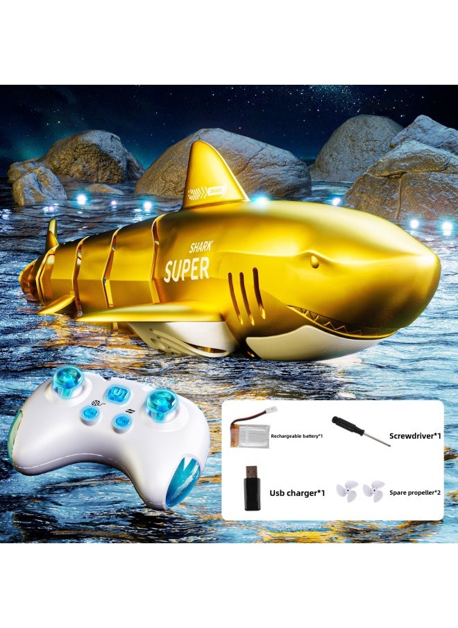 Generic - Electric Remote Control Shark Water Spray Light Whale Can Be Launched 24G Remote Control Boat Children's Toy Girl Bag Metal-Color:Shining Gold-fully Waterproof -Specification:Three-battery Configuration - Image 1