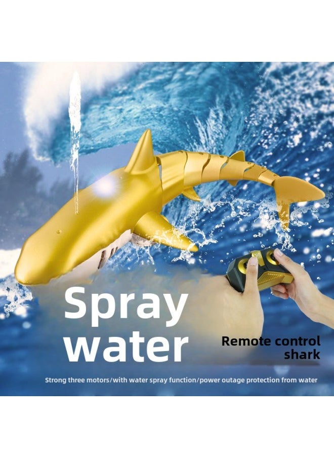 Generic - Electric Remote Control Shark Water Spray Light Whale Can Be Launched 24G Remote Control Boat Children's Toy Girl Bag Metal-Color:Shining Gold-fully Waterproof -Specification:Three-battery Configuration - Image 1
