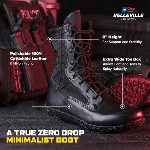 Belleville Mini-Mil TR102 8” Minimalist Tactical Boots for Men - Lightweight Leather for EMS - Zero-Drop Grip - Black Security Boots for Men - 9.5 Wide - Image 4