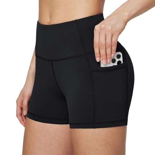 baleaf Workout Shorts Women Biker Yoga Gym Spandex Running Volleyball Tummy Control Compression with Pockets 3" Black L - Image 1
