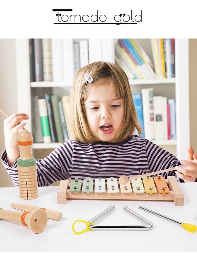 تورنيدو جولد مجموعة الآلات الموسيقية الخشبية للتعليم المبكر للأطفال -هزاز الطبول هورن اليدوي ومجموعة آلات القرع الموسيقية - Image 4