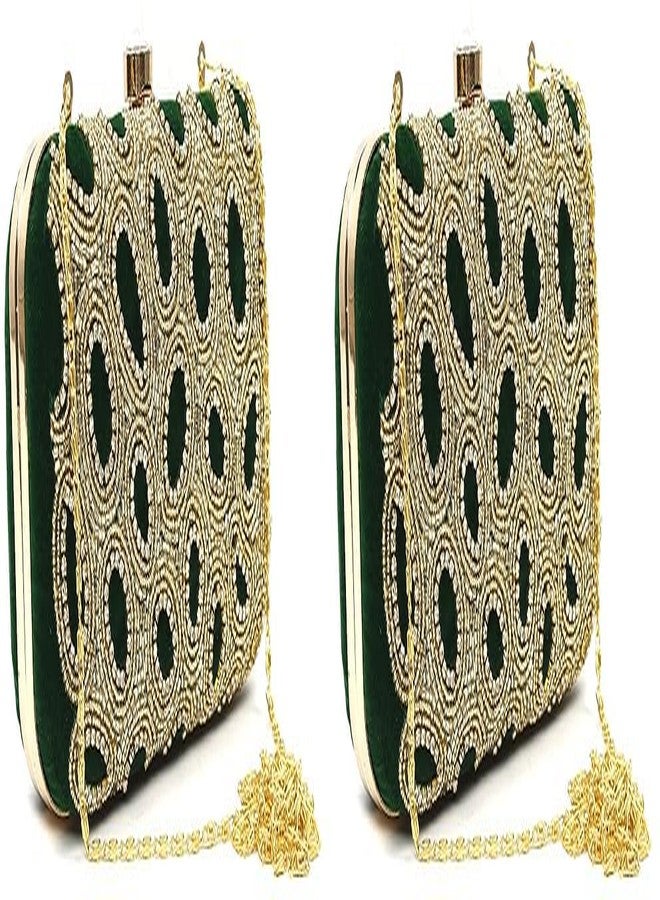 DUCHESS Women Embroidered Nag Chain Green Box Clutch (Pack of 2)