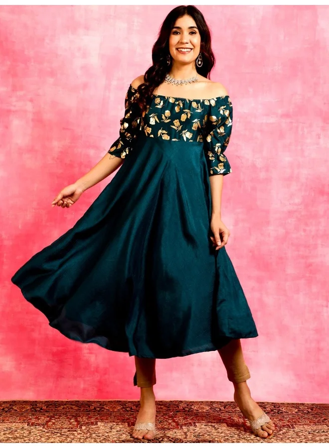 أيه كيه إس Blue Gold Foil Printed Anarkali