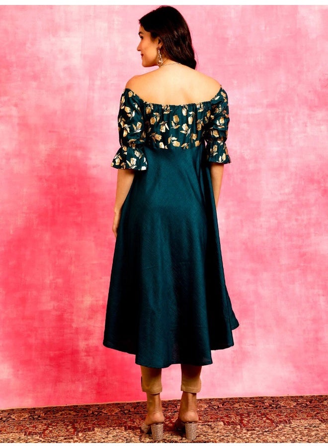 AKS Blue Gold Foil Printed Anarkali - Image 4