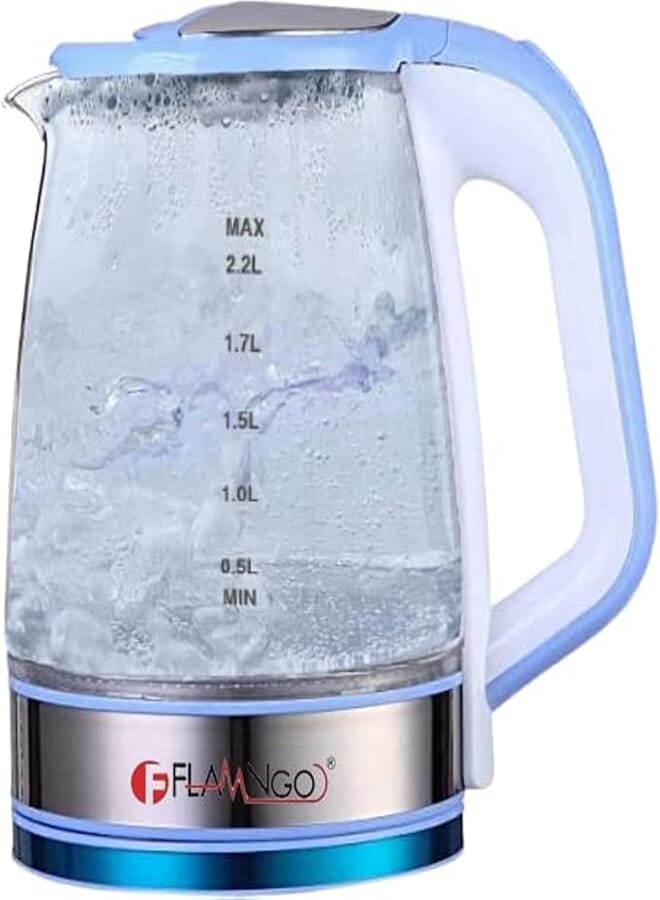 Flamngo fm-4003 electric glass kettle - 2.2 liters, blue