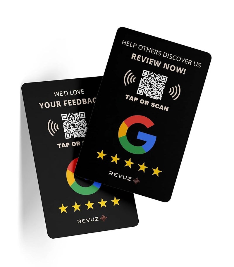 REVUZ Online Review Card Black – Equipped with NFC Chip and QR Code, Instant Activation with Your Business Page Link, Tap or Scan to Access, Standard Size (86x54mm) - Image 1