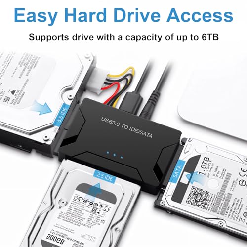 EYOOLD USB 3.0 to SATA IDE Adapter, Hard Drive Reader External Ultra Recovery Converter Compatible with 2.5" 3.5" HDD, SSD,5.25-inch DVD/CD-ROM Optical Drive Data Transfer with Power Supply - Image 2