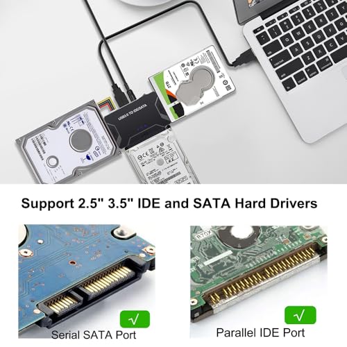 EYOOLD USB 3.0 to SATA IDE Adapter, Hard Drive Reader External Ultra Recovery Converter Compatible with 2.5" 3.5" HDD, SSD,5.25-inch DVD/CD-ROM Optical Drive Data Transfer with Power Supply - Image 4