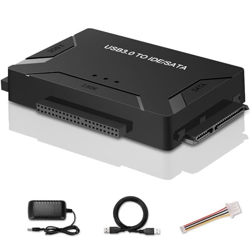EYOOLD USB 3.0 to SATA IDE Adapter, Hard Drive Reader External Ultra Recovery Converter Compatible with 2.5" 3.5" HDD, SSD,5.25-inch DVD/CD-ROM Optical Drive Data Transfer with Power Supply - Image 1