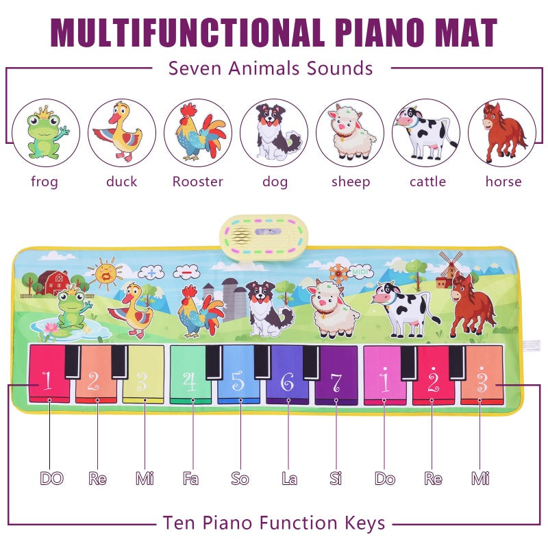 Mfcir Toddler Toys Farm Animals Piano Mat, Baby Musical Floor Carpet Play mat for Kids,Sensory Educational Learning Dancing Keyboard,Touch Blanket Xmas Christmas Birthday Gift for 1-5 Year Old Girl boy - Image 2