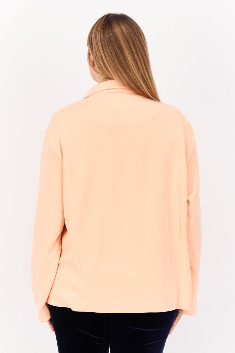 TRIBE OF 6 Women Regular Fit Brand Logo Casual Blazer, Coral - Image 3