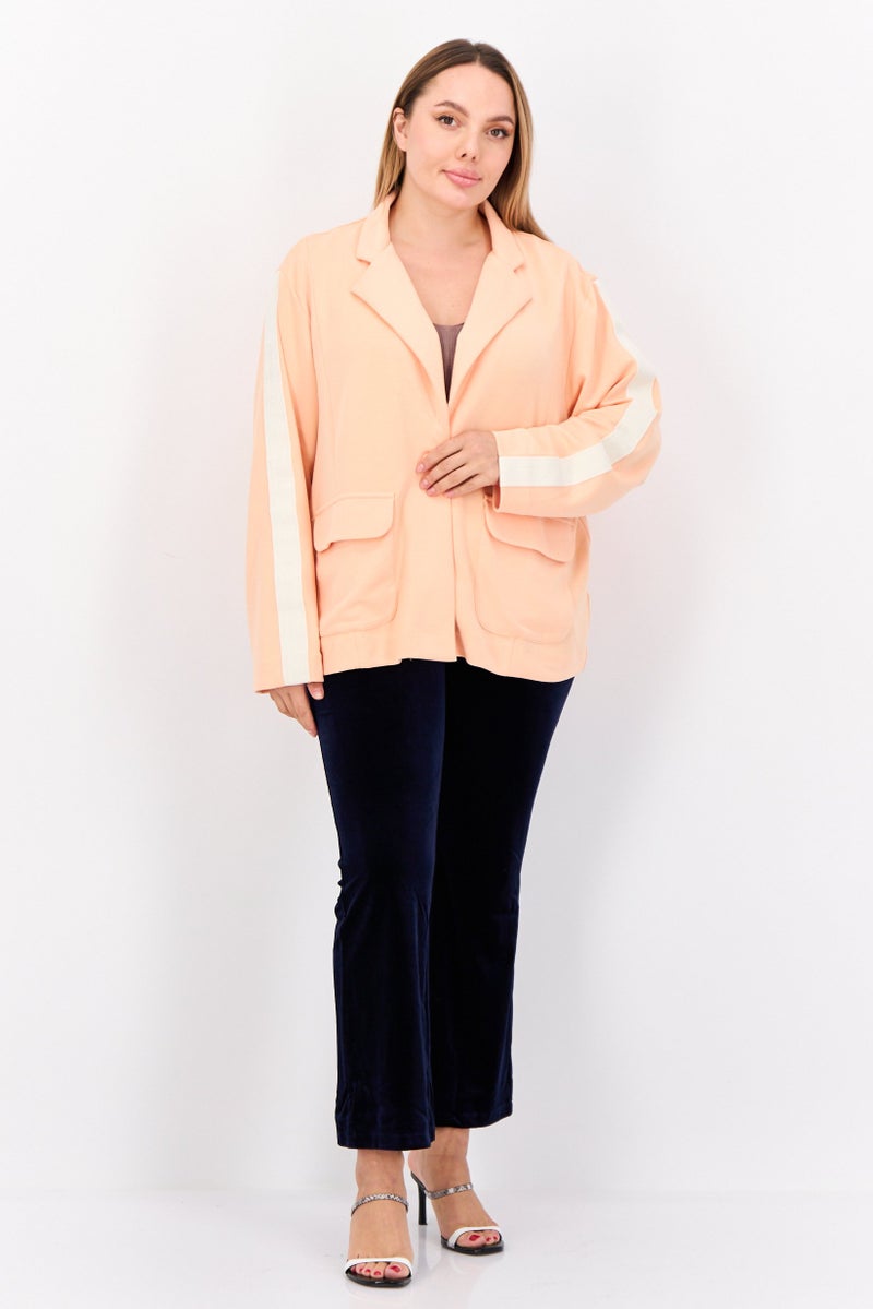 TRIBE OF 6 Women Regular Fit Brand Logo Casual Blazer, Coral - Image 4