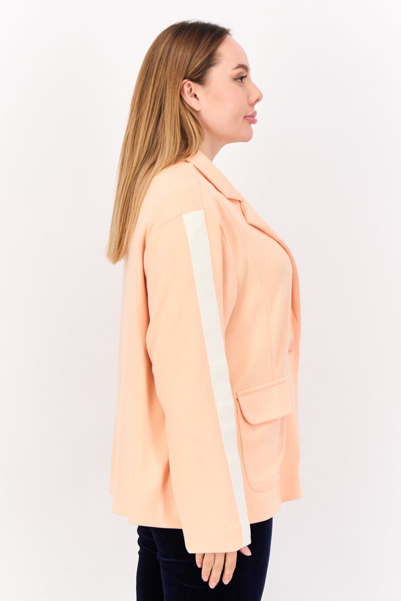 TRIBE OF 6 Women Regular Fit Brand Logo Casual Blazer, Coral - Image 2