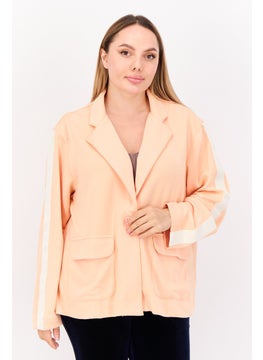 TRIBE OF 6 Women Regular Fit Brand Logo Casual Blazer, Coral  - Image 1