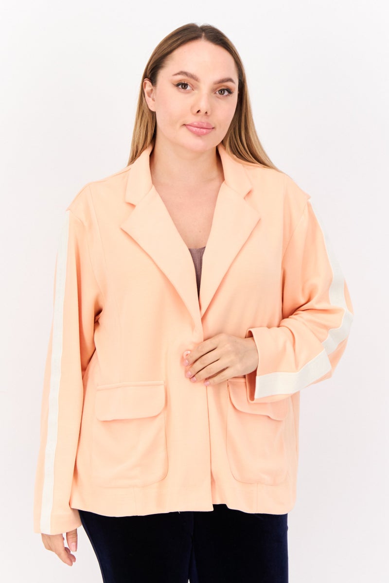 TRIBE OF 6 Women Regular Fit Brand Logo Casual Blazer, Coral - Image 1