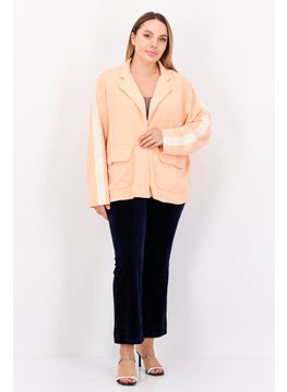 TRIBE OF 6 Women Regular Fit Brand Logo Casual Blazer, Coral  - Image 4