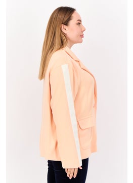 TRIBE OF 6 Women Regular Fit Brand Logo Casual Blazer, Coral  - Image 2