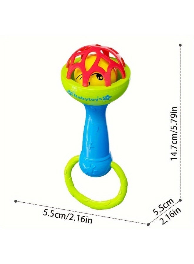 insular 3 Pcs Baby Rattle Set, Grasping Training Sensory Toy with Single/Double Head Rattle & Hand Grip Ball, Soft Teether for 0-12 Months, Newborn Baby Gift (Bright Colors) - Image 5