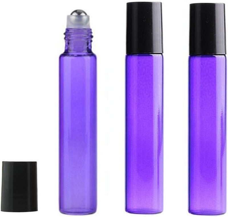 HugeStore Dijkoo HugeStore 10 Pcs 10ml Refillable Essential Oil Glass Roller Bottles Rollerball Bottles Roll On Bottles Purple