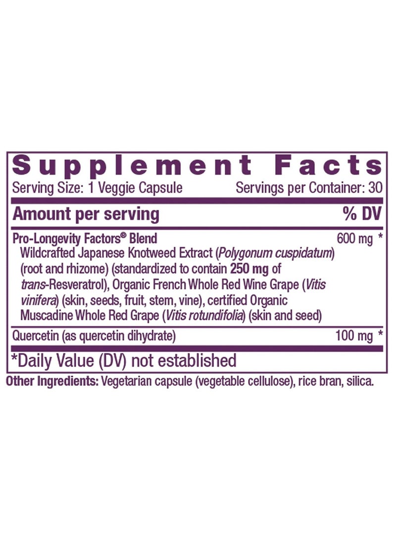 Resveratrol 250 mg, Antioxidant Supplement For Heart, Cellular Health, Supports Healthy Aging, Paleo And Keto - 30 Capsules